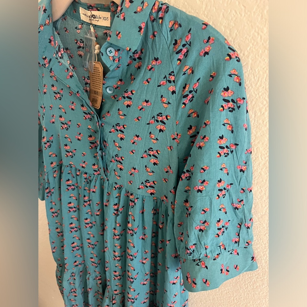 NATURAL LIFE Teal Floral Mini Dress - Picture 3 of 4